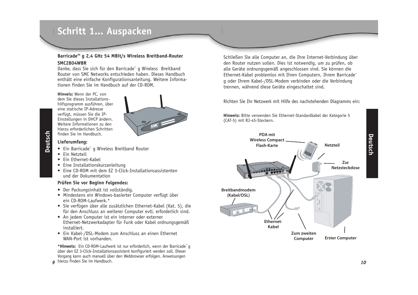 Schritt 1... auspacken, Deutsch | SMC Networks SMC2804WBR User Manual | Page 6 / 28