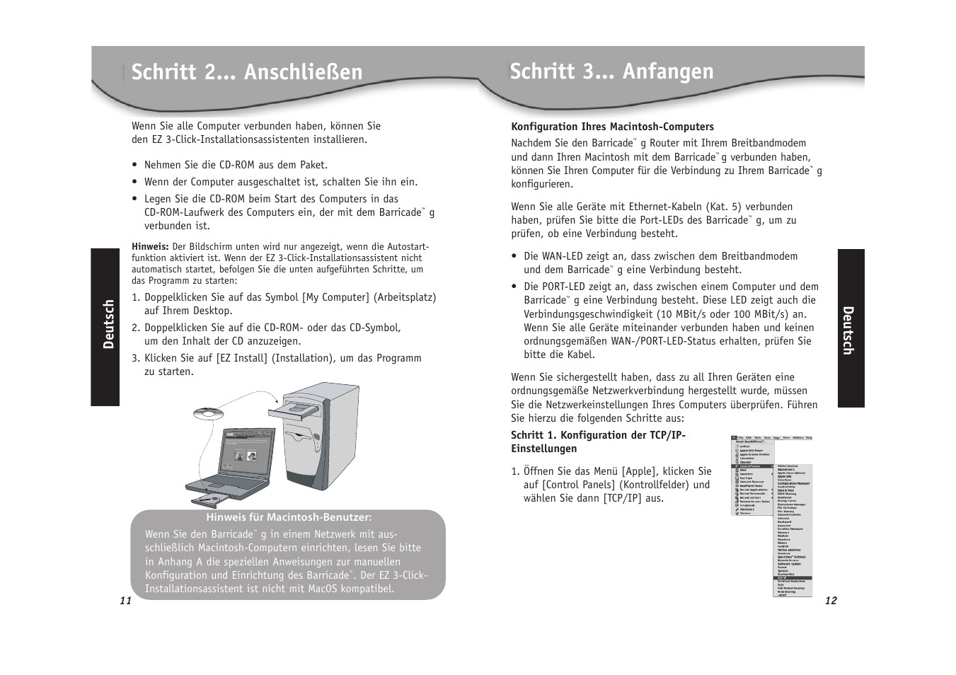 Schritt 2... anschließen schritt 3... anfangen, Deutsch | SMC Networks SMC2804WBR User Manual | Page 7 / 28