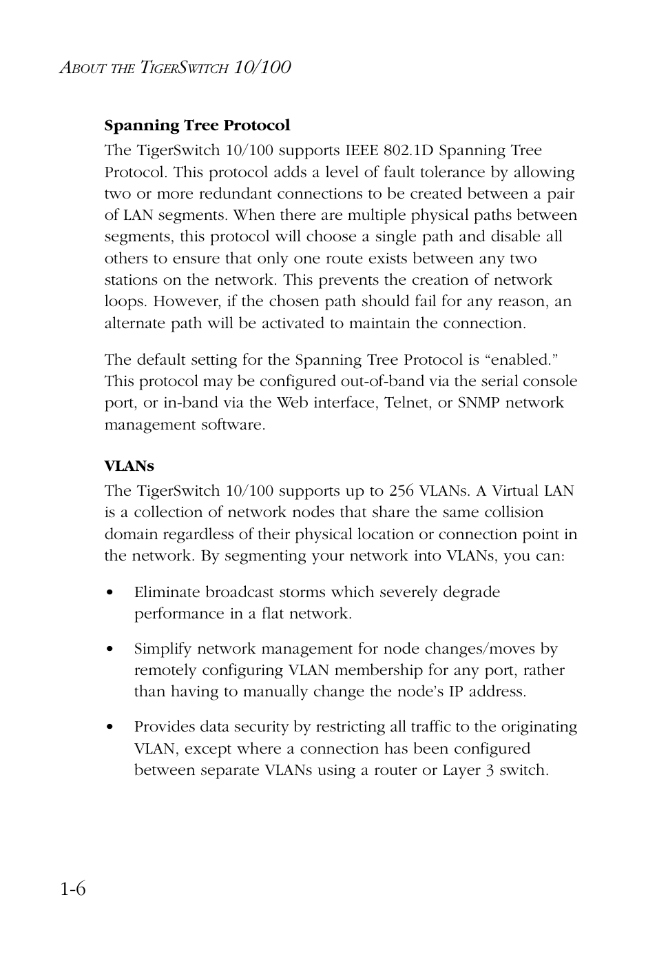 Spanning tree protocol, Vlans, Spanning tree protocol -6 vlans -6 | SMC Networks 48-Port User Manual | Page 20 / 80
