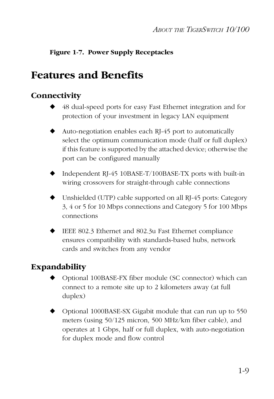 Features and benefits, Connectivity, Expandability | Features and benefits -9, Connectivity -9 expandability -9 | SMC Networks 48-Port User Manual | Page 23 / 80