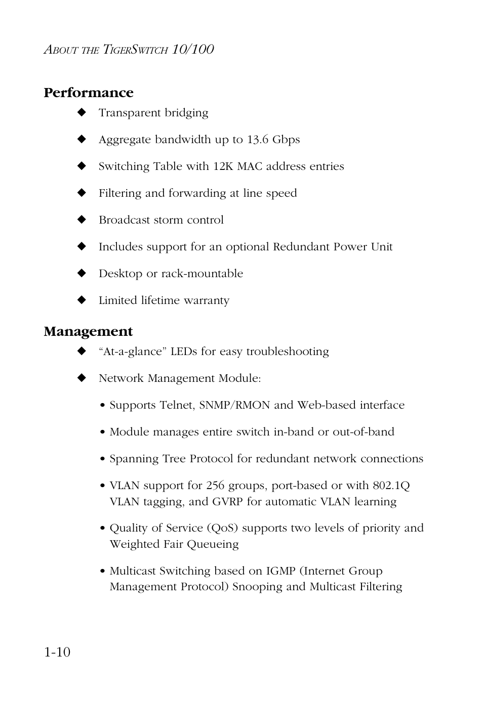 Performance, Management, Performance -10 management -10 | SMC Networks 48-Port User Manual | Page 24 / 80