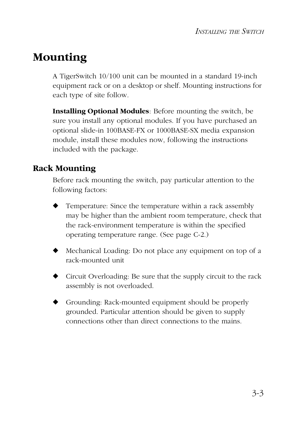 Mounting, Rack mounting, Mounting -3 | Rack mounting -3 | SMC Networks 48-Port User Manual | Page 37 / 80