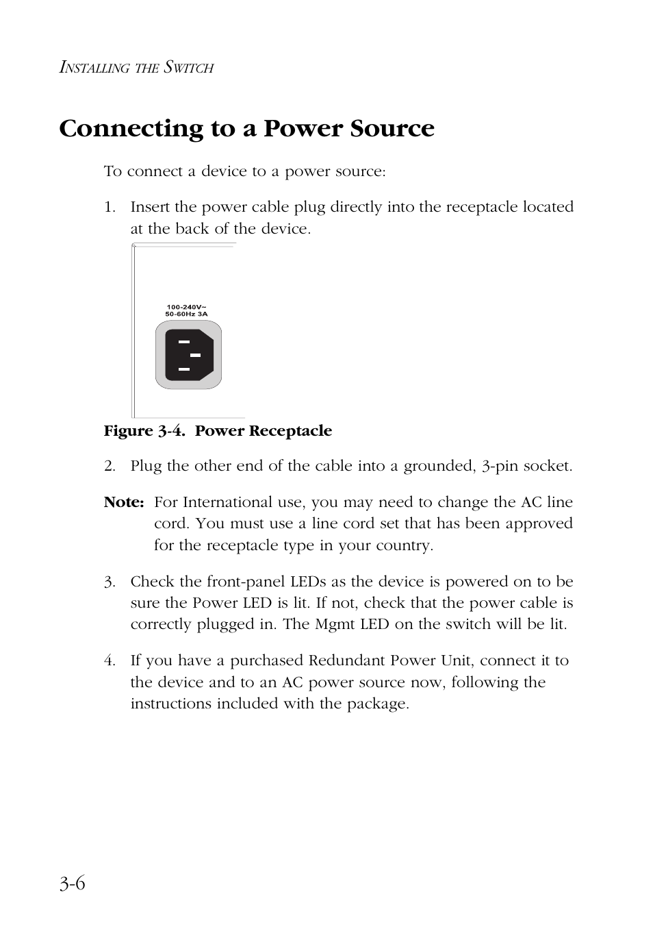 Connecting to a power source, Connecting to a power source -6, Rn to “connecting to a | Power source, Go to “connecting to a power, Source | SMC Networks 48-Port User Manual | Page 40 / 80