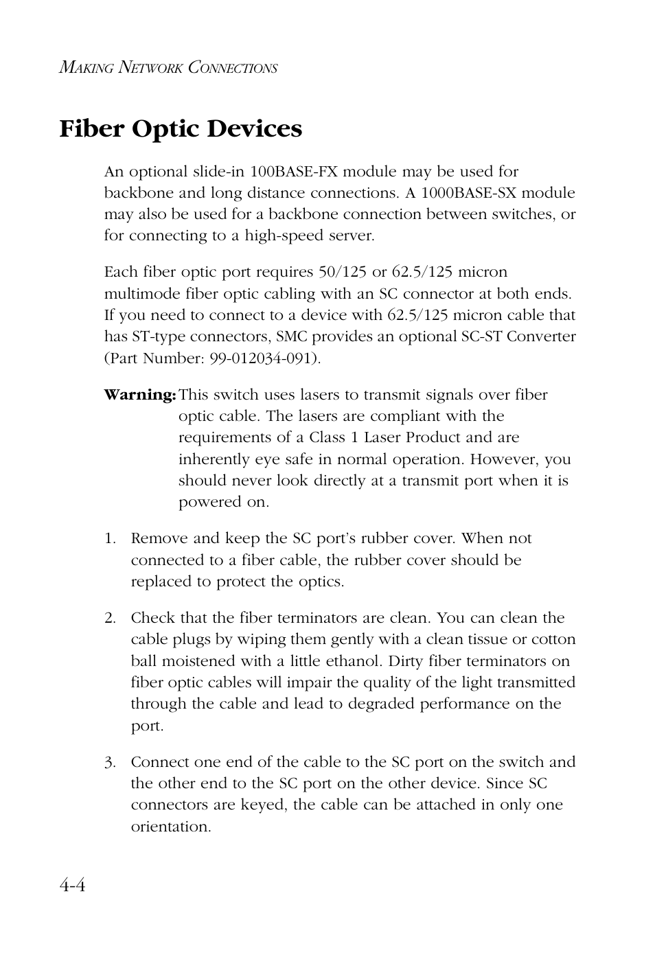 Fiber optic devices, Fiber optic devices -4 | SMC Networks 48-Port User Manual | Page 44 / 80