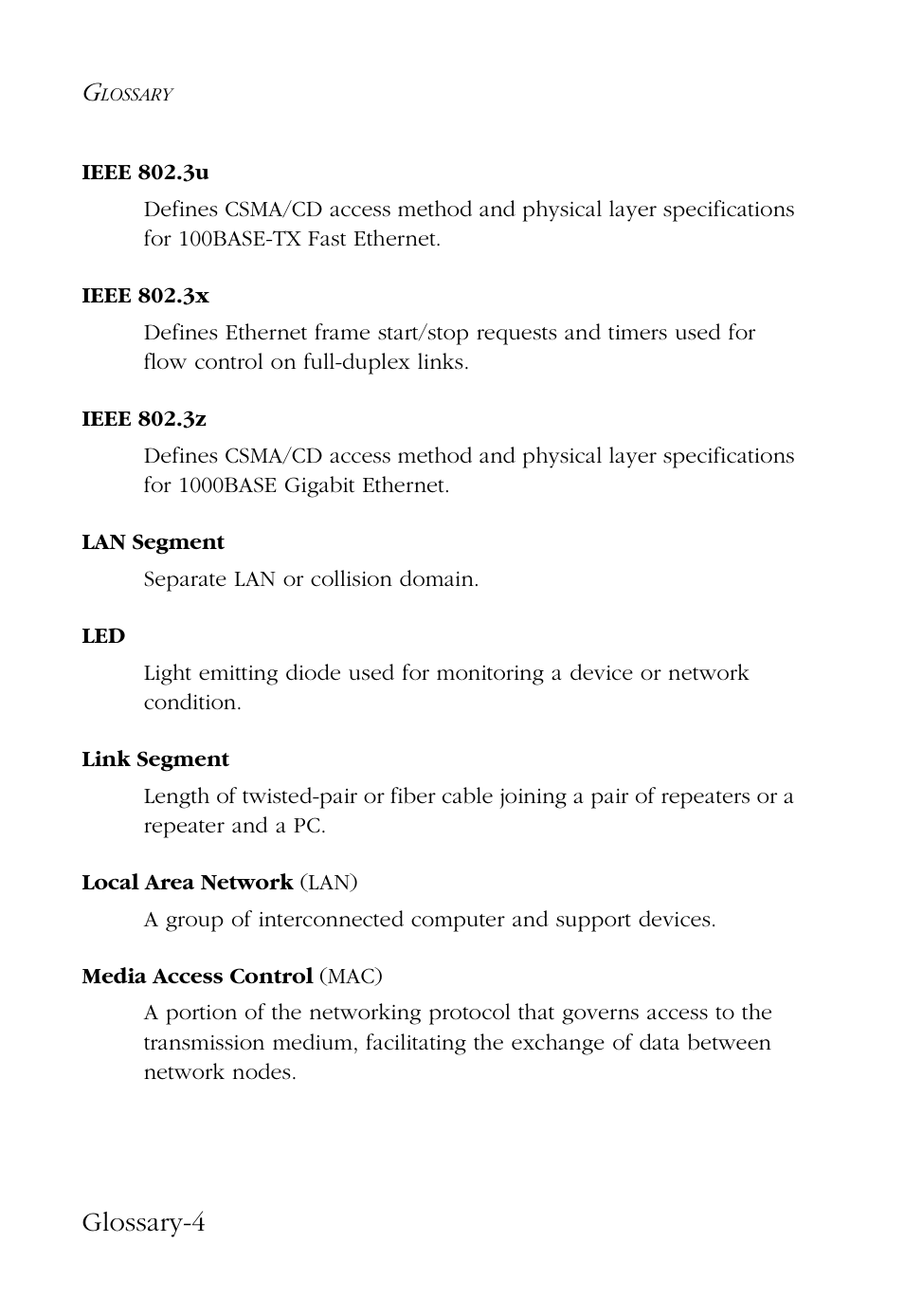 Glossary-4 | SMC Networks 48-Port User Manual | Page 72 / 80