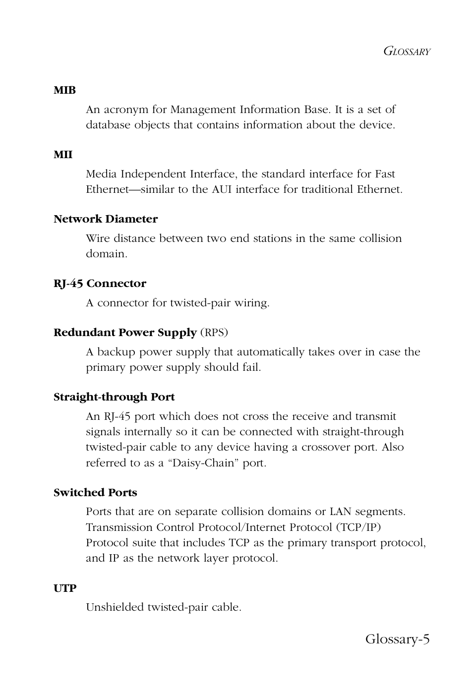 Glossary-5 | SMC Networks 48-Port User Manual | Page 73 / 80