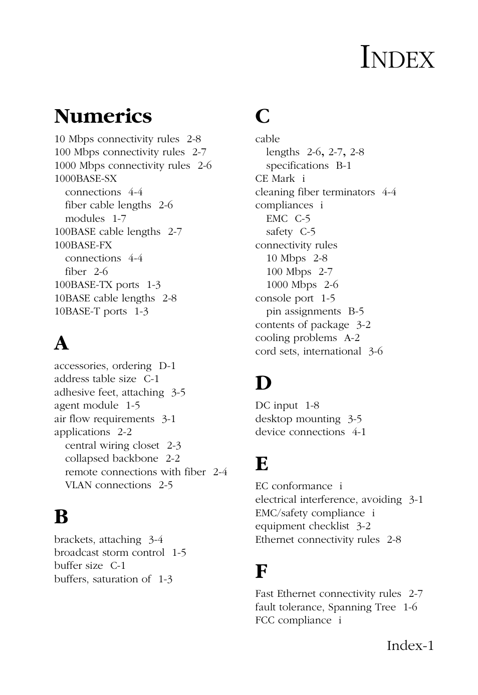 Index, Ndex, Numerics | SMC Networks 48-Port User Manual | Page 75 / 80
