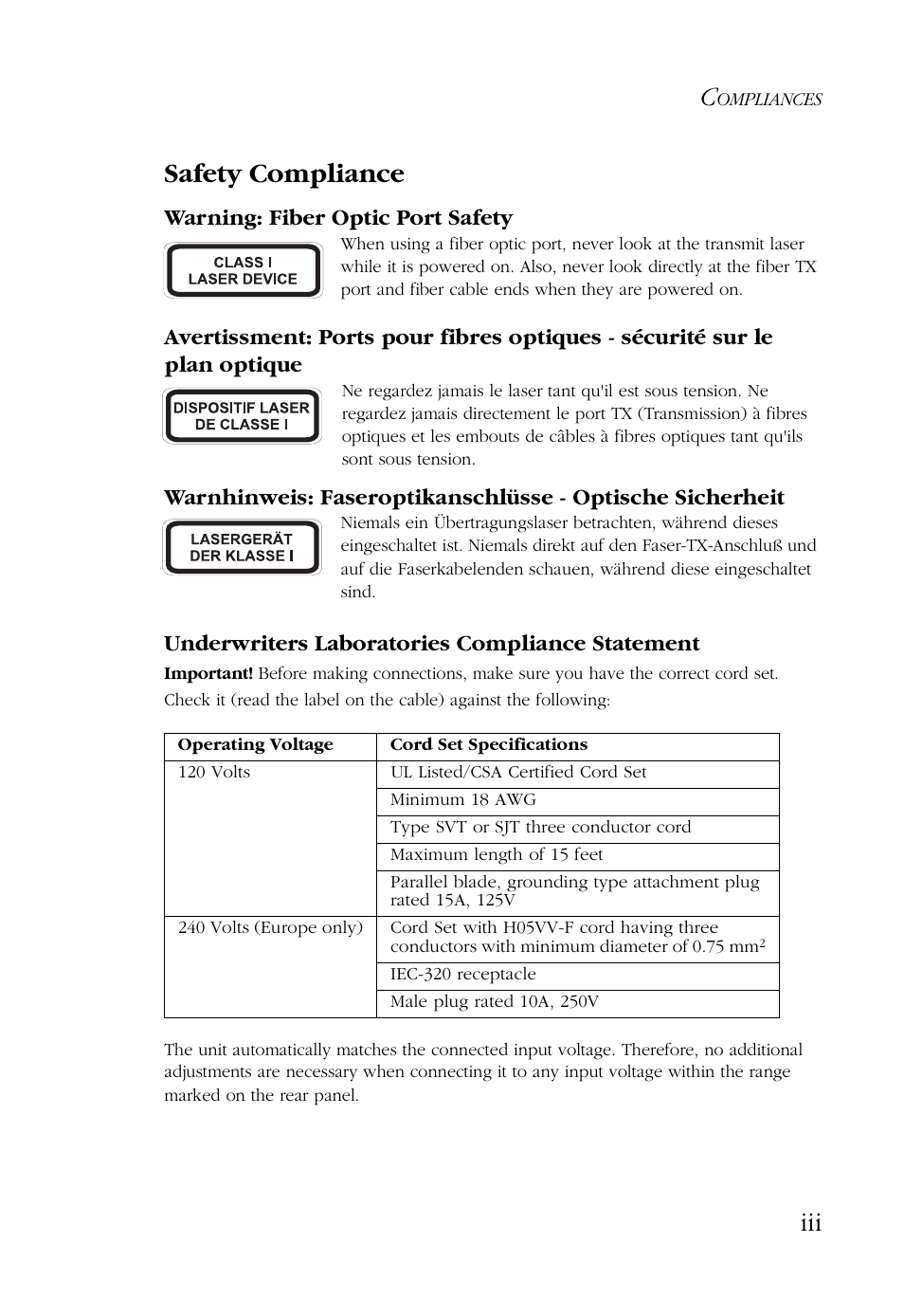 Iii safety compliance | SMC Networks 48-Port User Manual | Page 9 / 80