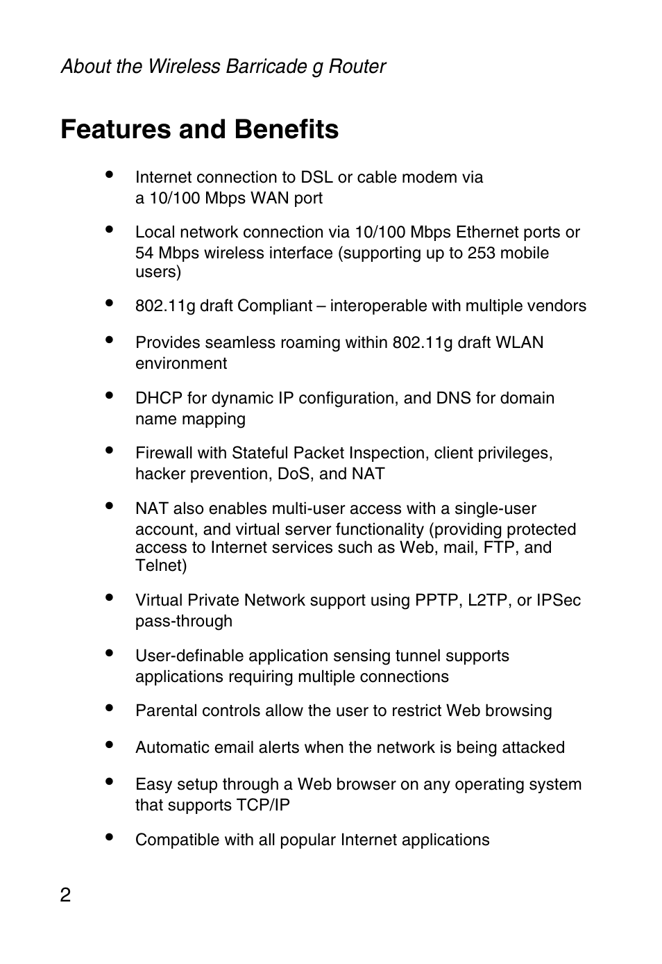 Features and benefits | SMC Networks Barricade SMC2804WBR38 User Manual | Page 12 / 82