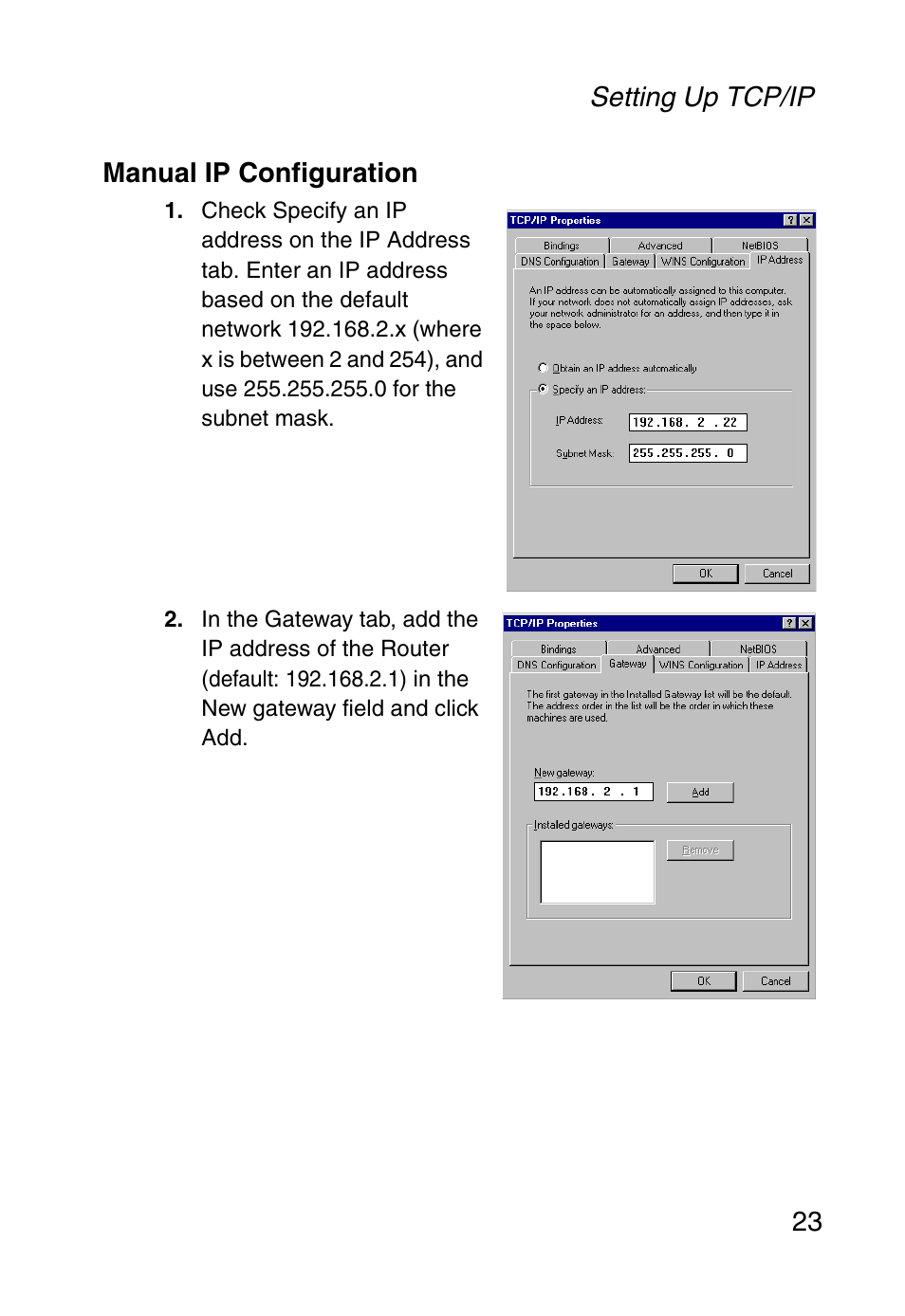 Manual ip configuration | SMC Networks Barricade SMC2804WBR38 User Manual | Page 33 / 82