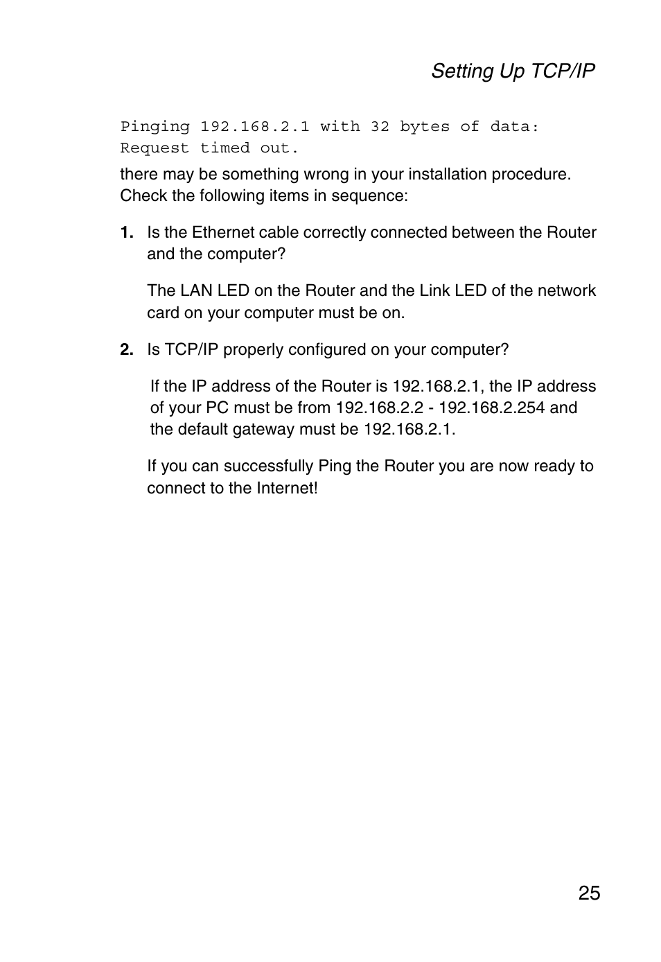 Setting up tcp/ip 25 | SMC Networks Barricade SMC2804WBR38 User Manual | Page 35 / 82