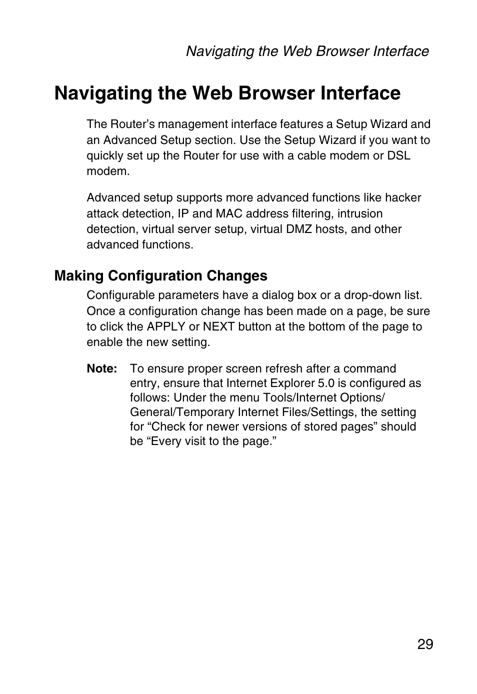 Navigating the web browser interface, Making configuration changes | SMC Networks Barricade SMC2804WBR38 User Manual | Page 39 / 82