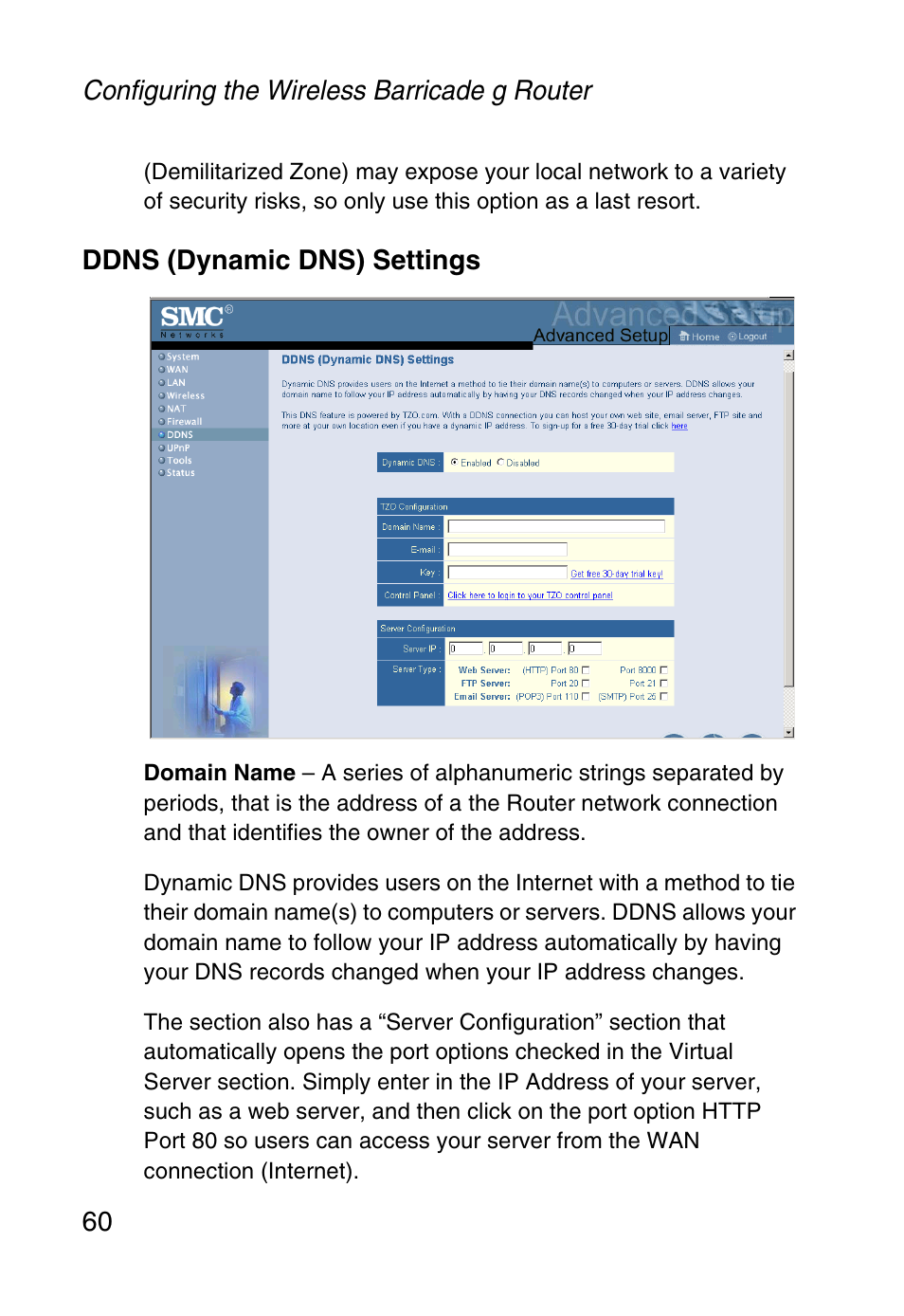 Ddns (dynamic dns) settings | SMC Networks Barricade SMC2804WBR38 User Manual | Page 70 / 82