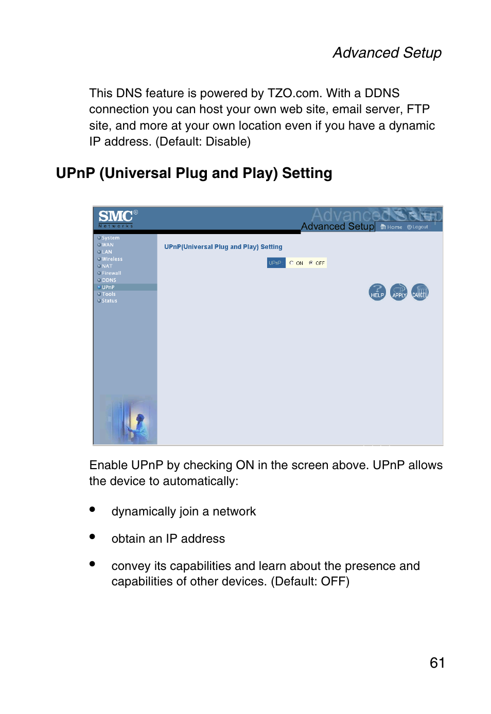 Upnp (universal plug and play) setting | SMC Networks Barricade SMC2804WBR38 User Manual | Page 71 / 82