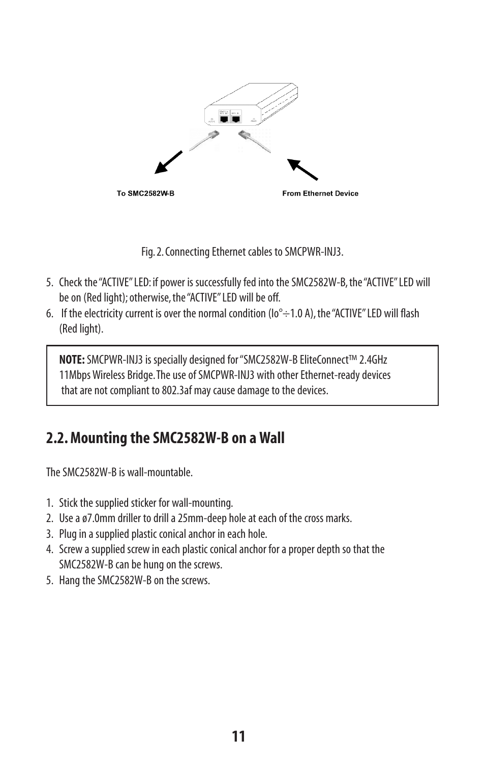 Mounting the smc2582w-b on a wall | SMC Networks SMC2582W-B User Manual | Page 11 / 52