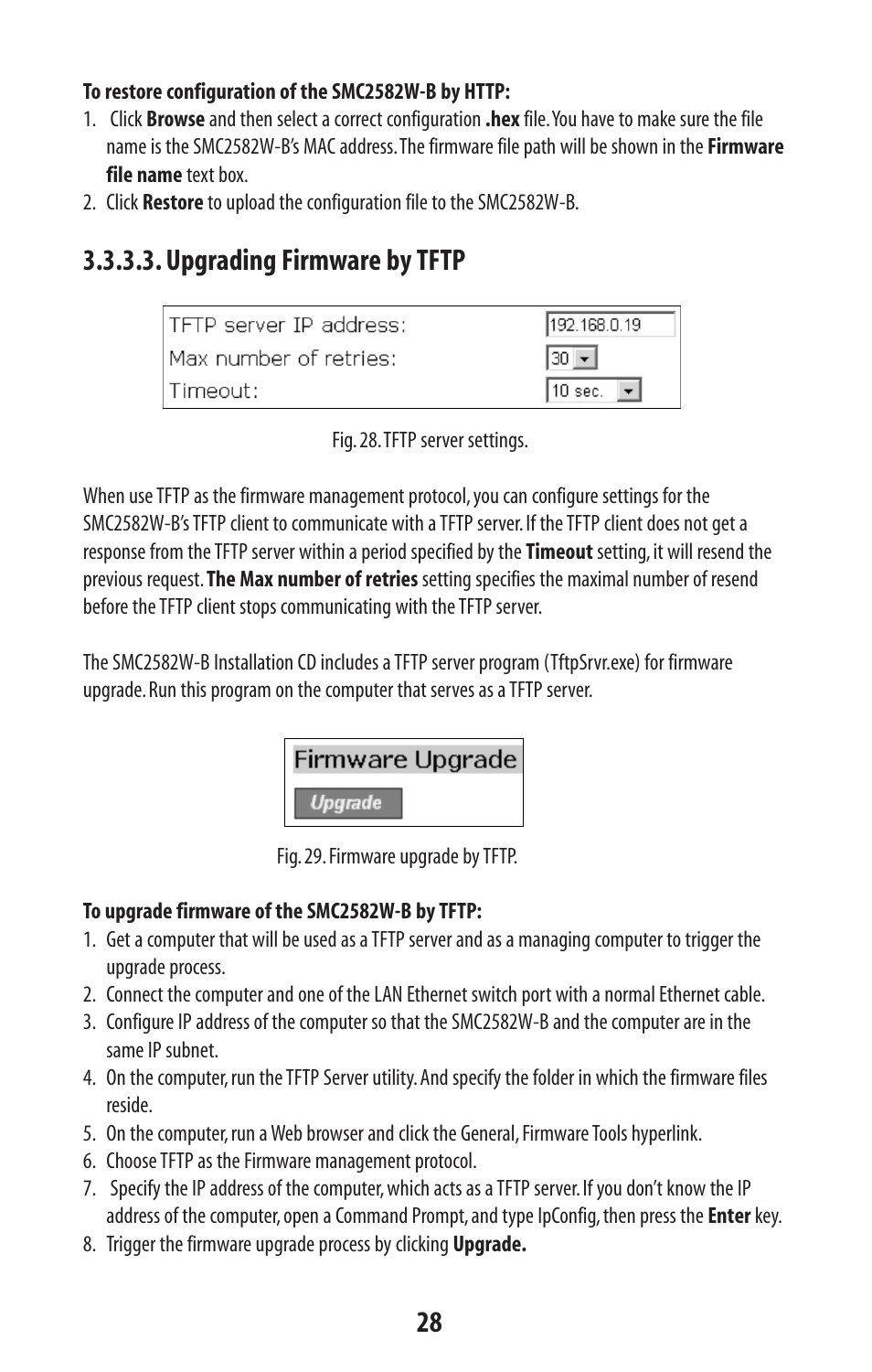 Upgrading firmware by tftp | SMC Networks SMC2582W-B User Manual | Page 28 / 52