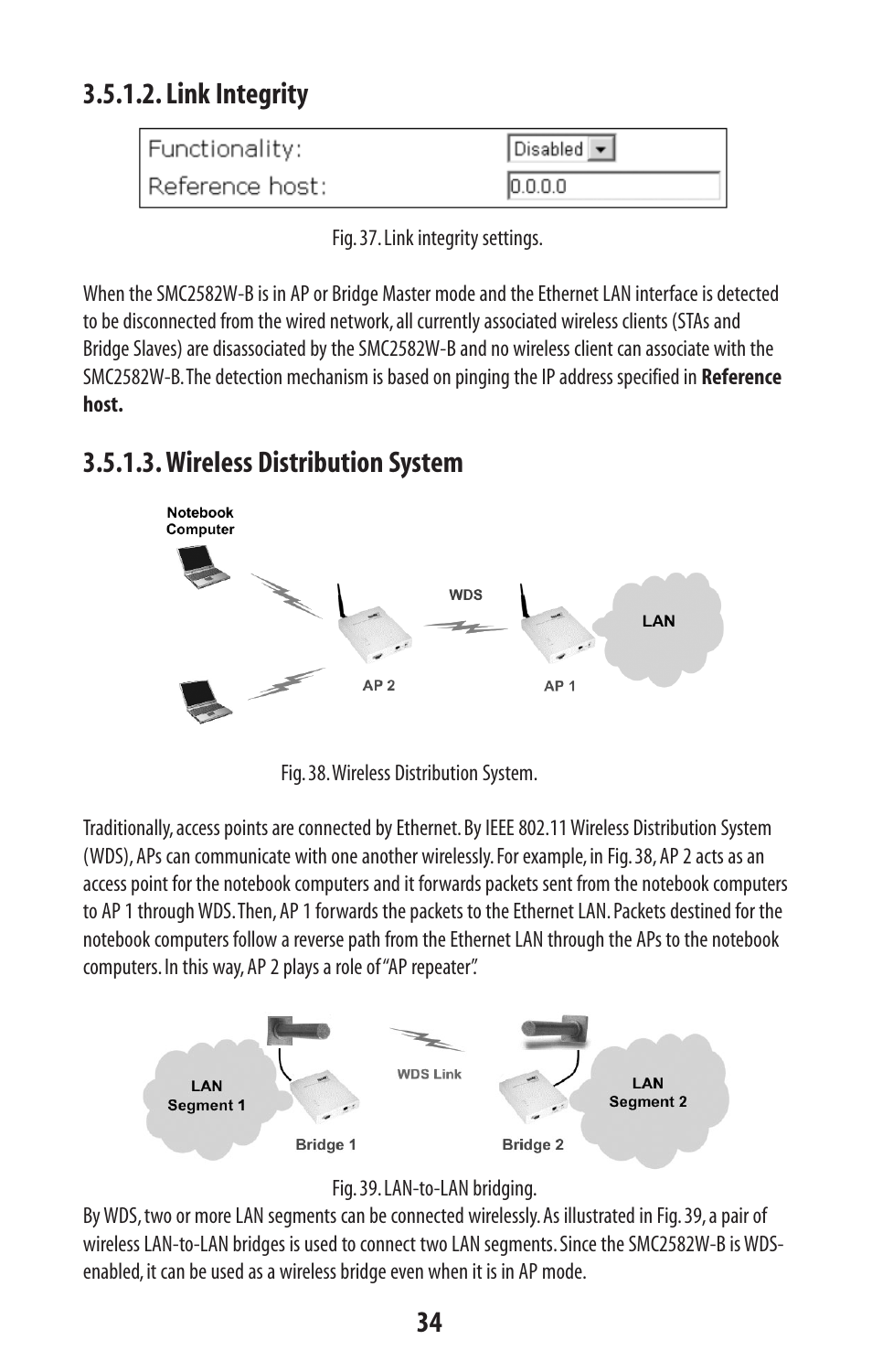 Link integrity, Wireless distribution system | SMC Networks SMC2582W-B User Manual | Page 34 / 52