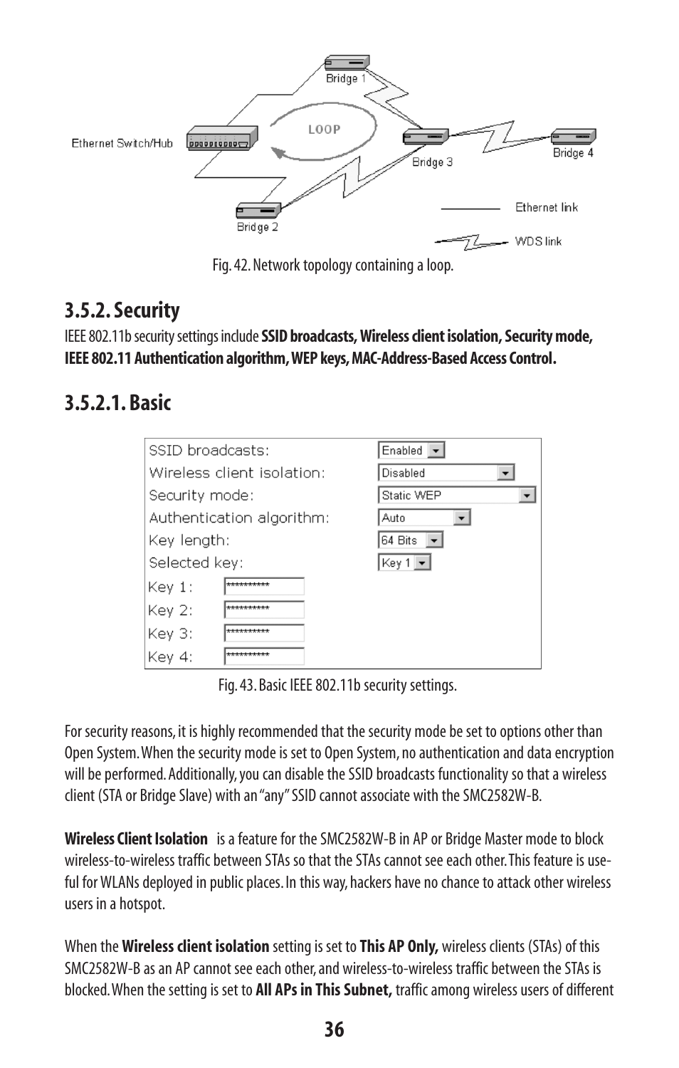 Security, Basic | SMC Networks SMC2582W-B User Manual | Page 36 / 52