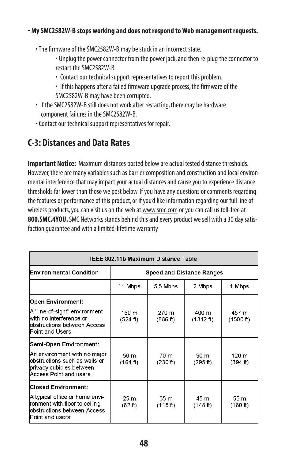 C-3: distances and data rates | SMC Networks SMC2582W-B User Manual | Page 48 / 52