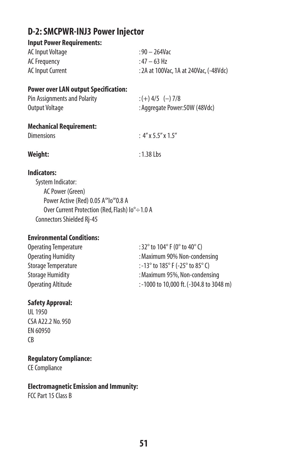 D-2: smcpwr-inj3 power injector | SMC Networks SMC2582W-B User Manual | Page 51 / 52