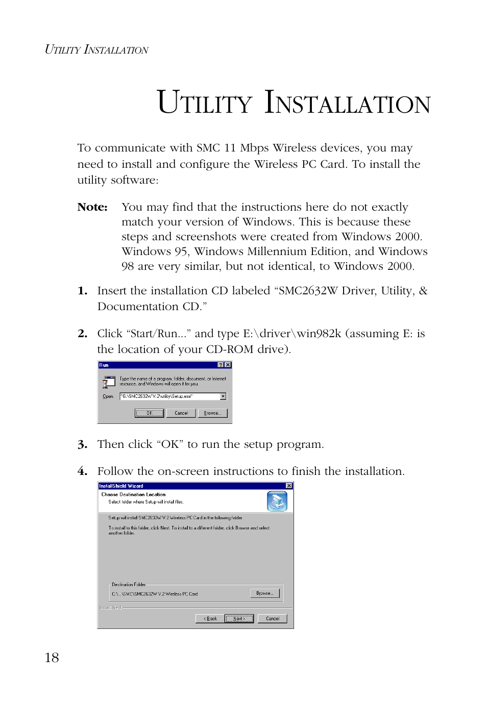 Utility installation, Tility, Nstallation | SMC Networks SMC EZ Connect SMC2632W User Manual | Page 30 / 58