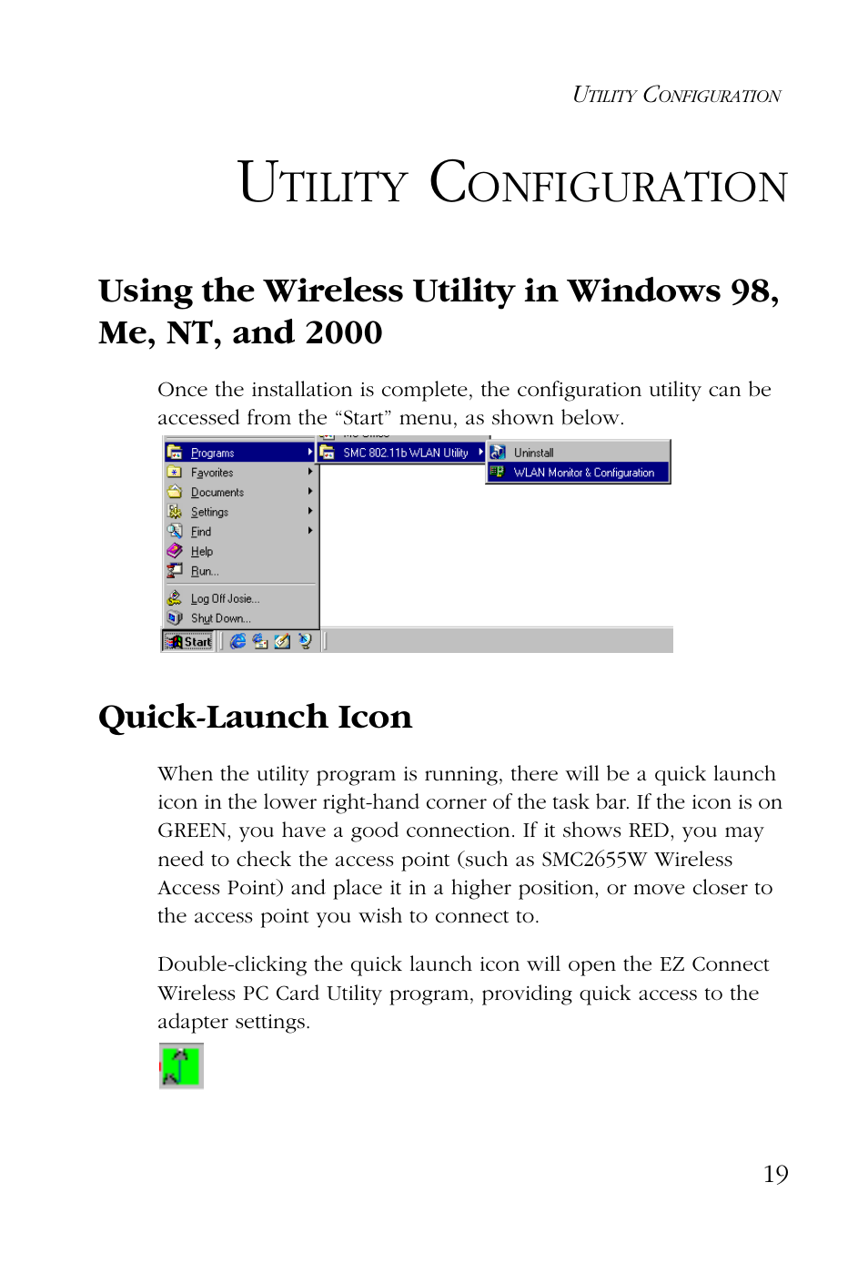 Utility configuration, Quick-launch icon, Tility | Onfiguration | SMC Networks SMC EZ Connect SMC2632W User Manual | Page 31 / 58