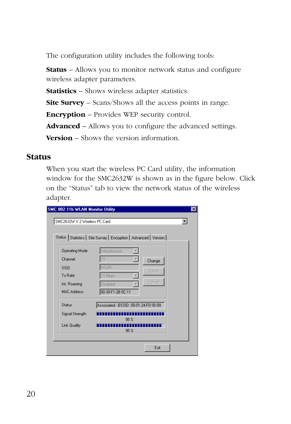 Status | SMC Networks SMC EZ Connect SMC2632W User Manual | Page 32 / 58