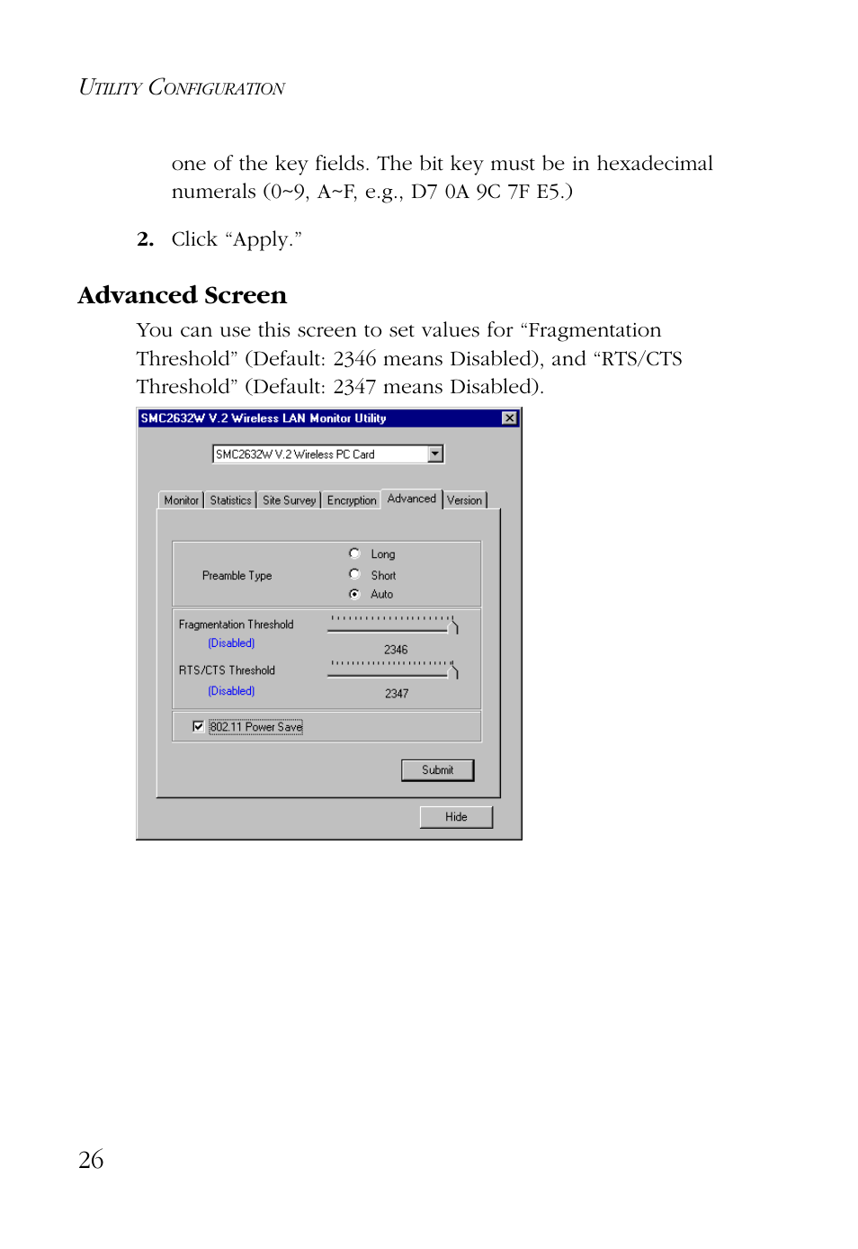 Advanced screen | SMC Networks SMC EZ Connect SMC2632W User Manual | Page 38 / 58