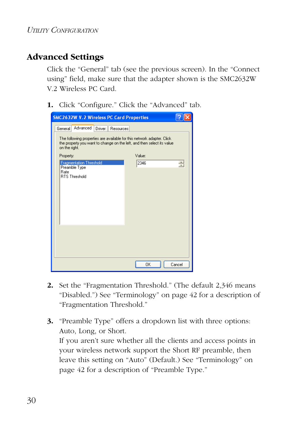 Advanced settings, 30 advanced settings | SMC Networks SMC EZ Connect SMC2632W User Manual | Page 42 / 58