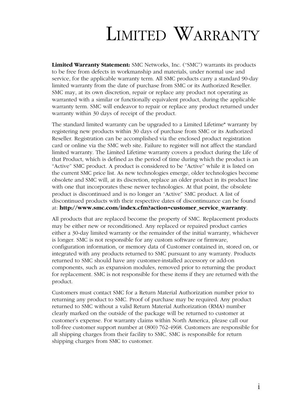 Imited, Arranty | SMC Networks SMC EZ Connect SMC2632W User Manual | Page 5 / 58