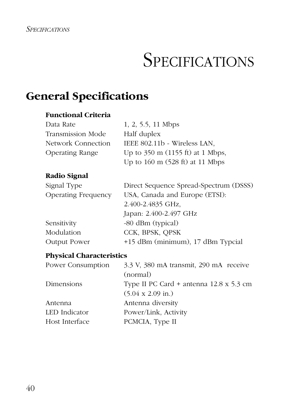 Specifications, General specifications, Pecifications | SMC Networks SMC EZ Connect SMC2632W User Manual | Page 52 / 58