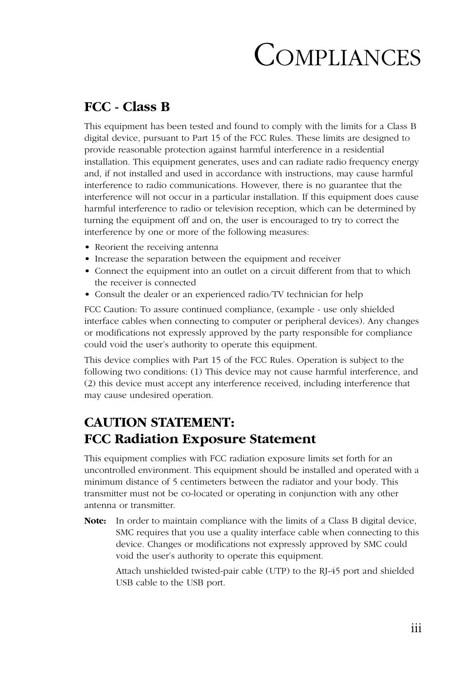 Ompliances | SMC Networks SMC EZ Connect SMC2632W User Manual | Page 7 / 58