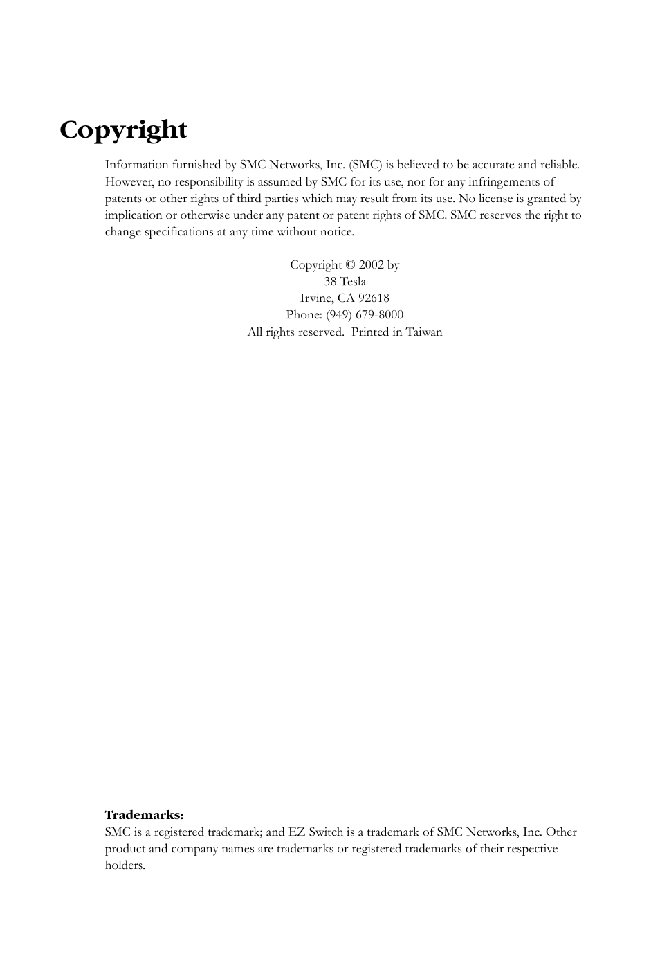 Copyright | SMC Networks SMC-EZ1024DT User Manual | Page 4 / 28