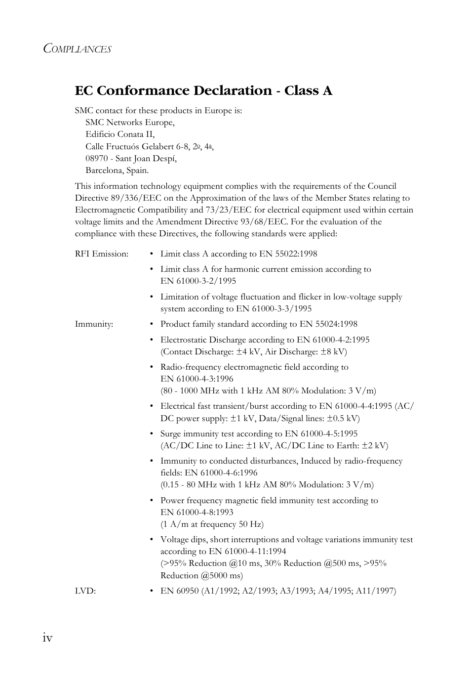 Iv ec conformance declaration - class a | SMC Networks SMC-EZ1024DT User Manual | Page 8 / 28