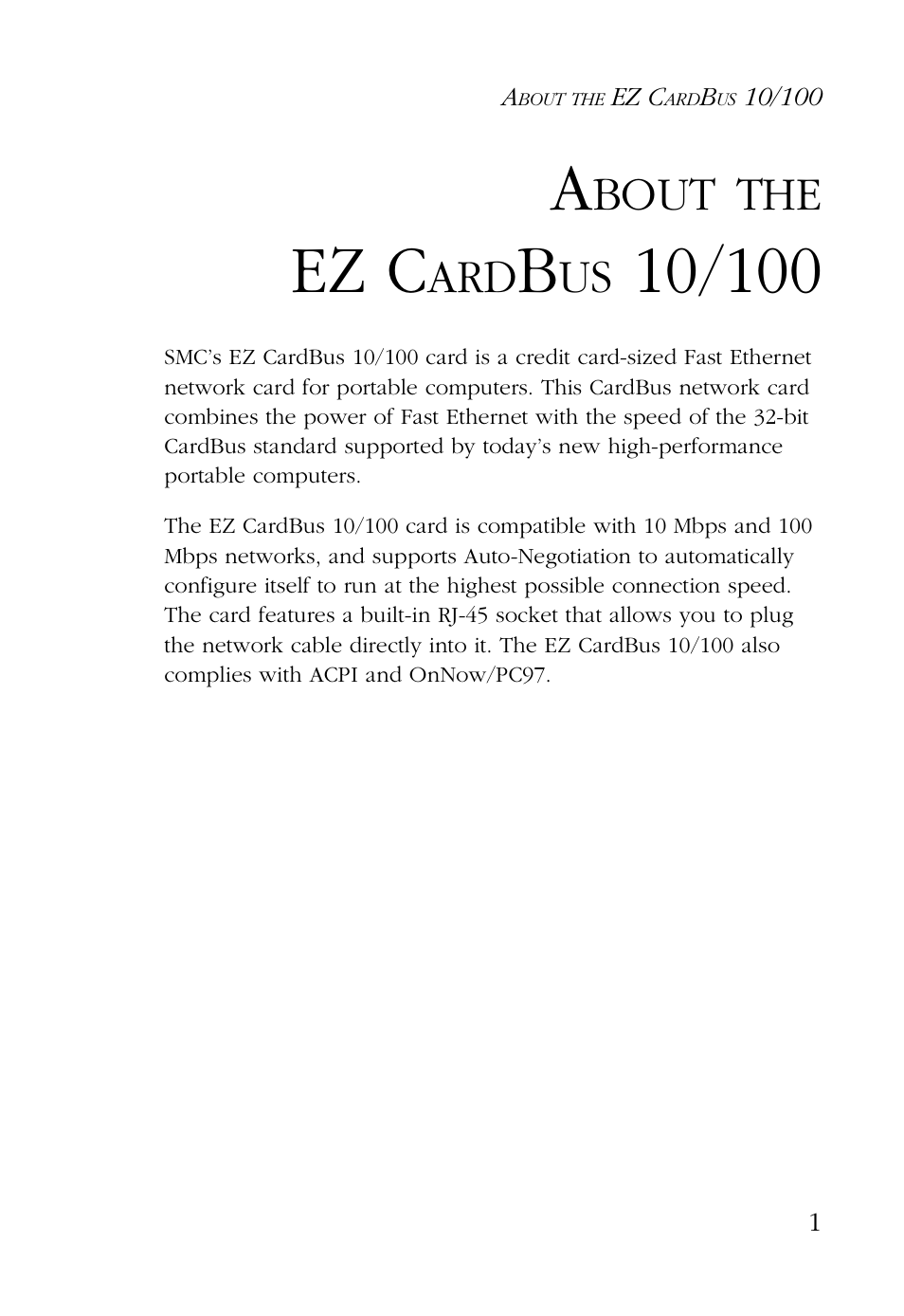 About the ez cardbus 10/100, Ez c, Bout | SMC Networks EZ CARDBUS SMC8036TX User Manual | Page 11 / 22