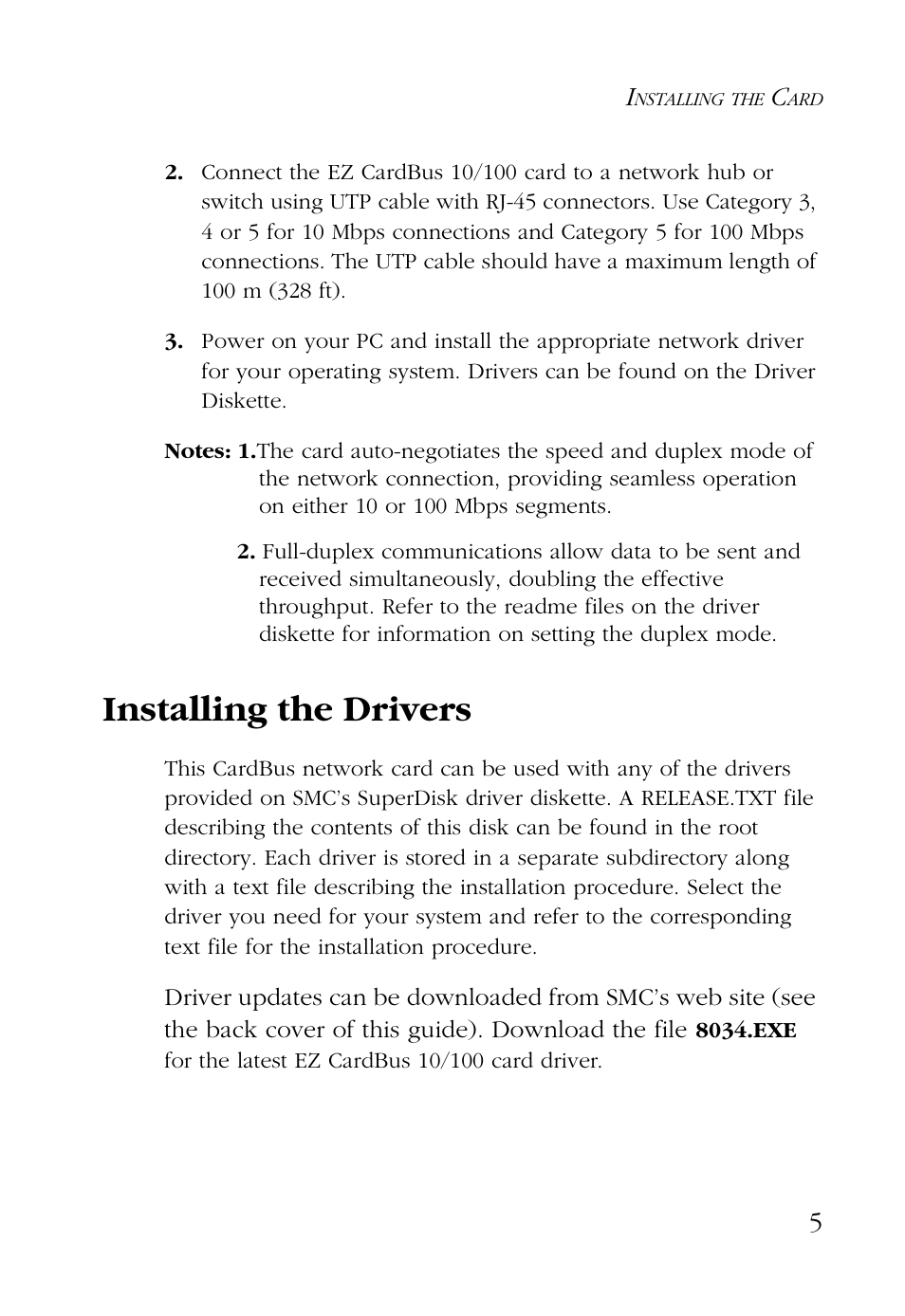Installing the drivers | SMC Networks EZ CARDBUS SMC8036TX User Manual | Page 15 / 22