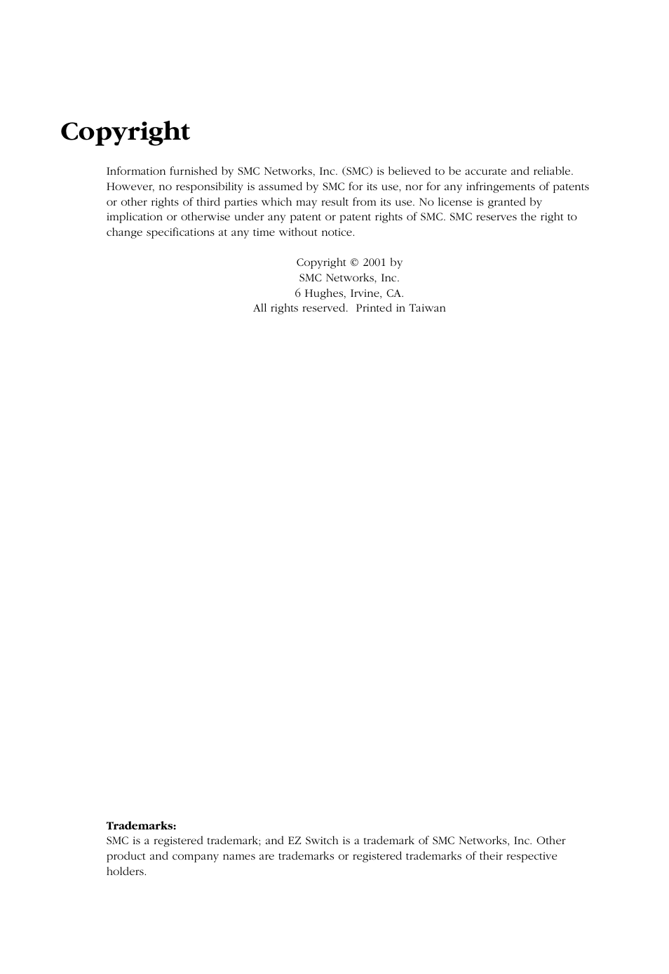 Copyright | SMC Networks EZ CARDBUS SMC8036TX User Manual | Page 4 / 22