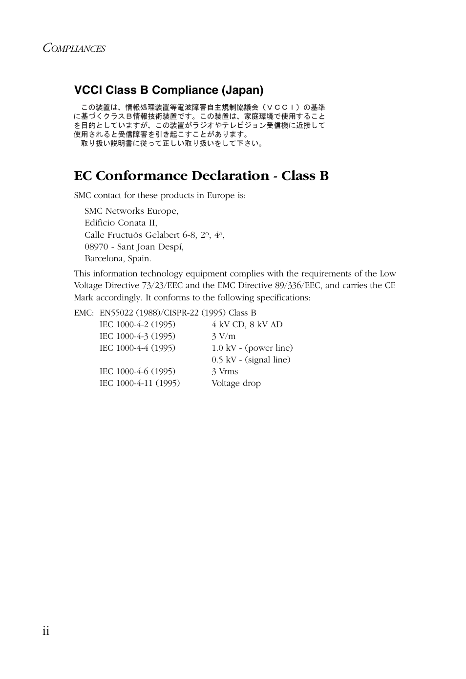 Ec conformance declaration - class b | SMC Networks EZ CARDBUS SMC8036TX User Manual | Page 8 / 22