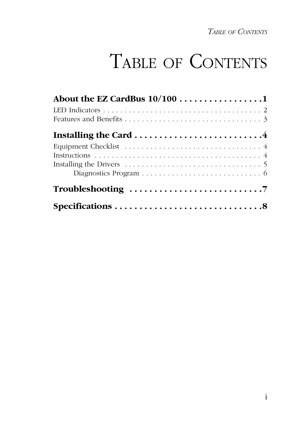 Able, Ontents | SMC Networks EZ CARDBUS SMC8036TX User Manual | Page 9 / 22