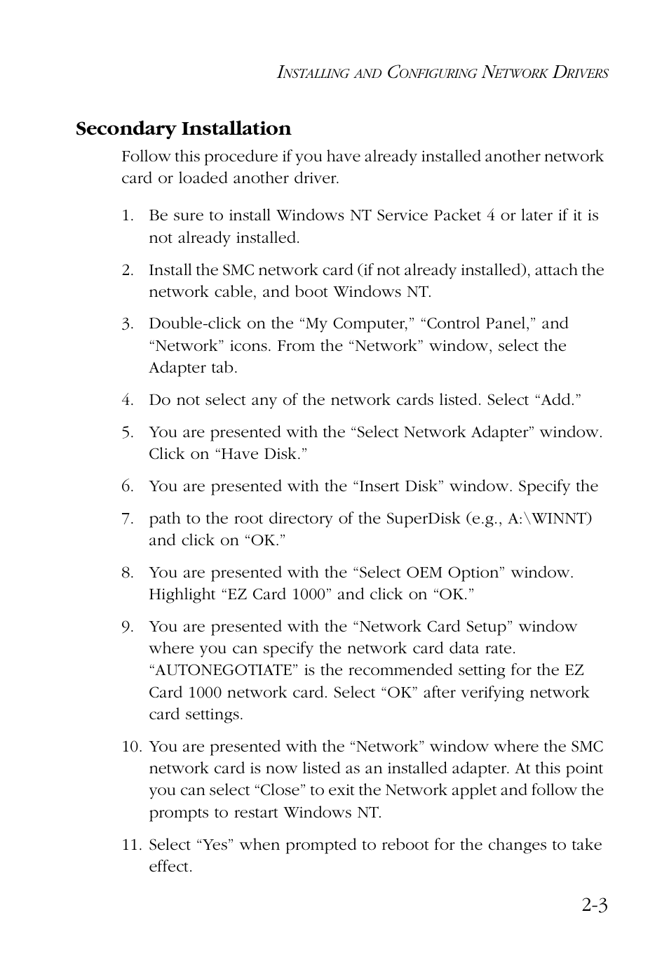 Secondary installation, Secondary installation -3, 3 secondary installation | SMC Networks SMC EZ Card 1000 SMC9452TX User Manual | Page 25 / 62