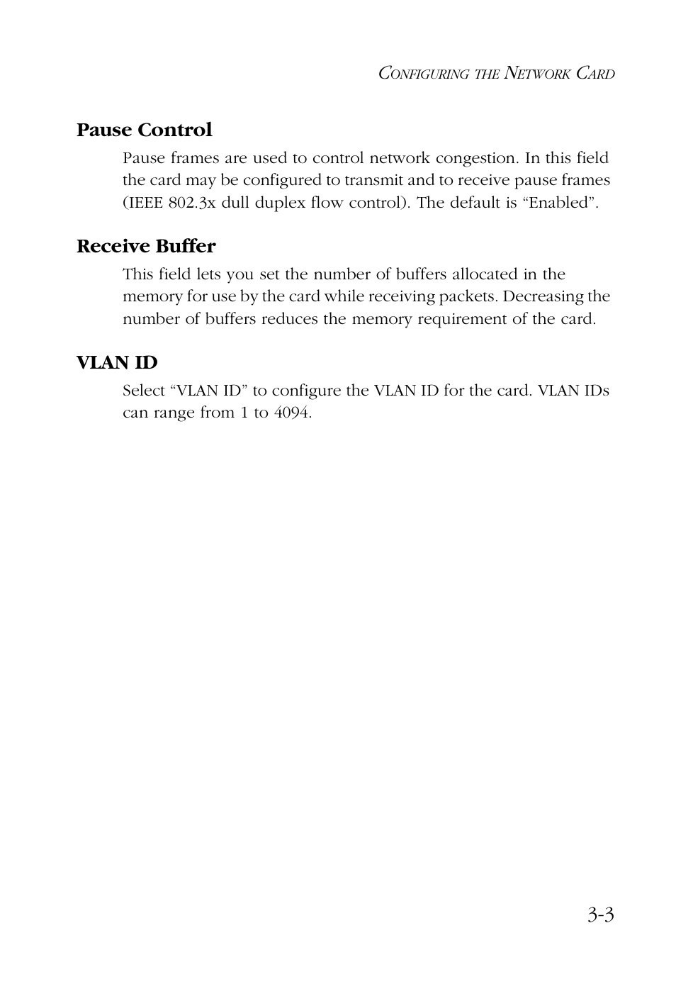 Pause control, Receive buffer, Vlan id | Pause control -3 receive buffer -3 vlan id -3 | SMC Networks SMC EZ Card 1000 SMC9452TX User Manual | Page 41 / 62