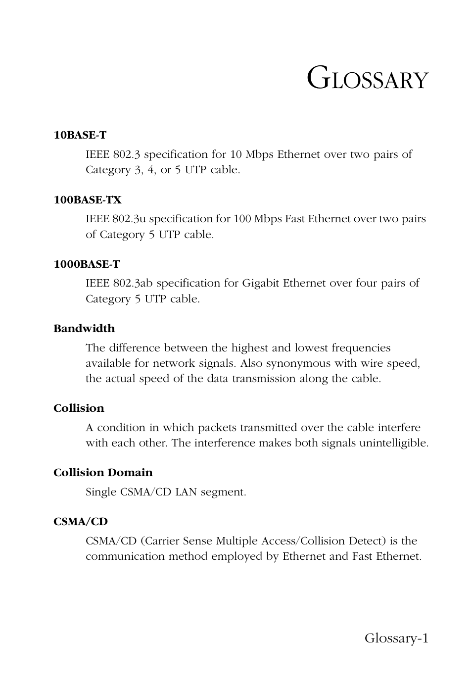 Lossary | SMC Networks SMC EZ Card 1000 SMC9452TX User Manual | Page 55 / 62