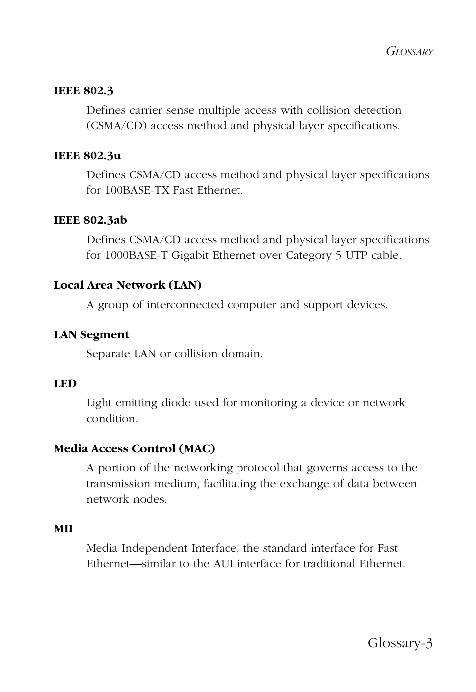 Glossary-3 | SMC Networks SMC EZ Card 1000 SMC9452TX User Manual | Page 57 / 62
