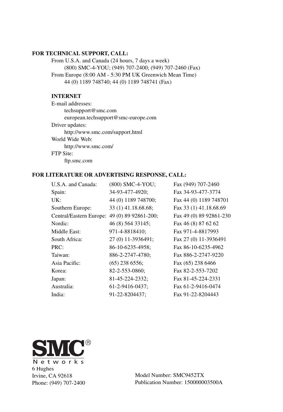 SMC Networks SMC EZ Card 1000 SMC9452TX User Manual | Page 62 / 62