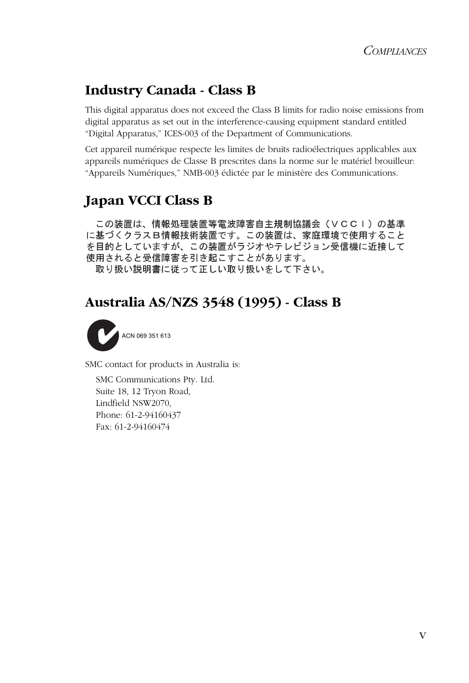 Vindustry canada - class b | SMC Networks SMC EZ Card 1000 SMC9452TX User Manual | Page 9 / 62