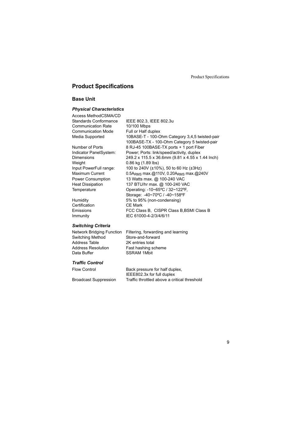 Product specifications | SMC Networks SMC-EZ108FDT User Manual | Page 17 / 22
