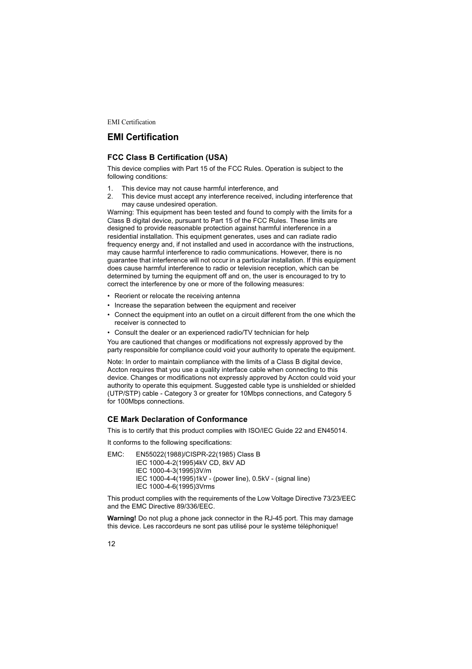 Emi certification | SMC Networks SMC-EZ108FDT User Manual | Page 20 / 22