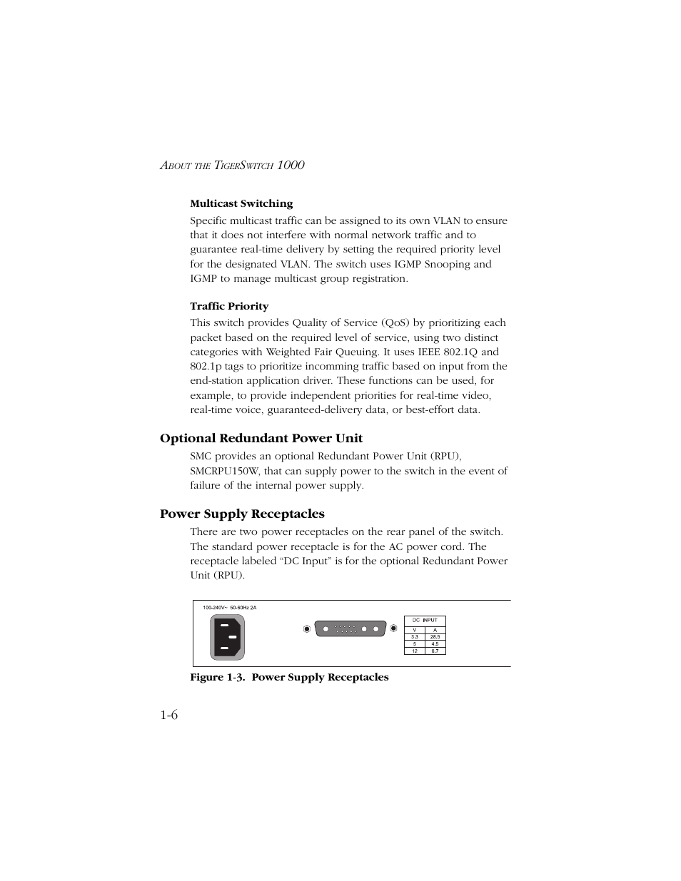 Optional redundant power unit, Power supply receptacles | SMC Networks 1000 User Manual | Page 20 / 66
