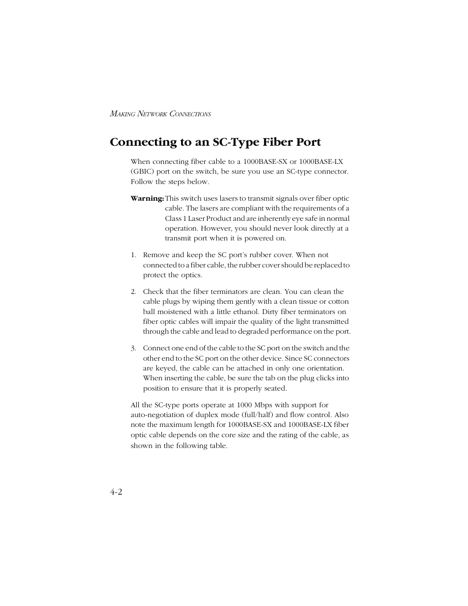 Connecting to an sc-type fiber port, Connecting to an sc-type fiber port -2 | SMC Networks 1000 User Manual | Page 38 / 66