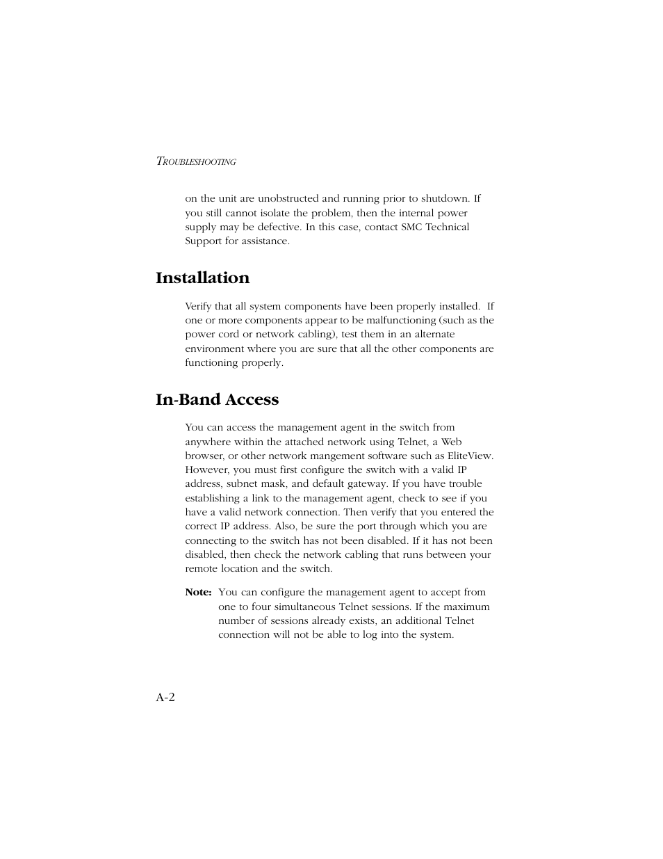 Installation, In-band access | SMC Networks 1000 User Manual | Page 42 / 66